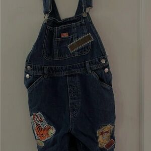Kids Denim Overalls with Cartoon Patches Tiger and